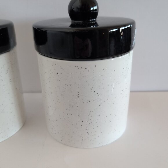New Ceramic 7" Tall White And Black Speckled Canisters Food Storage With Lids - Picture 2 of 8